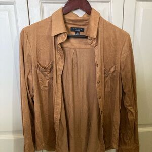 Grace Tan Suede-Look Button Front Jean Jacket